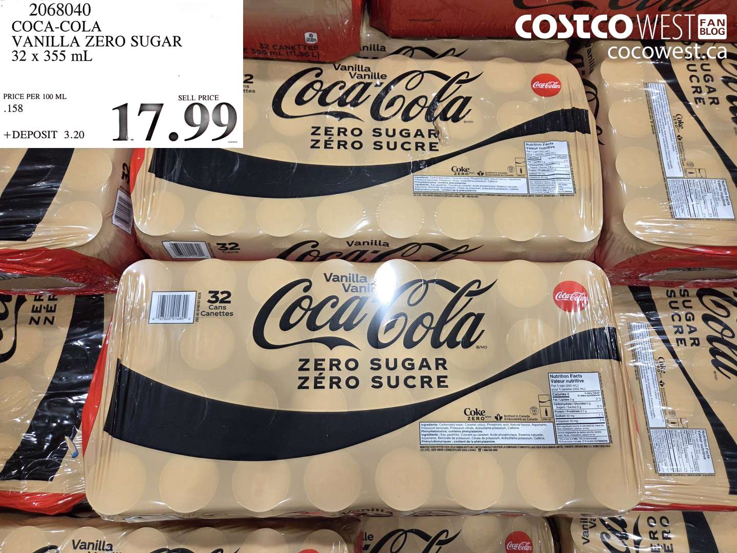 2068040 COCA-COLA VANILLA ZERO SUGAR 32 X 355 ML $17.99