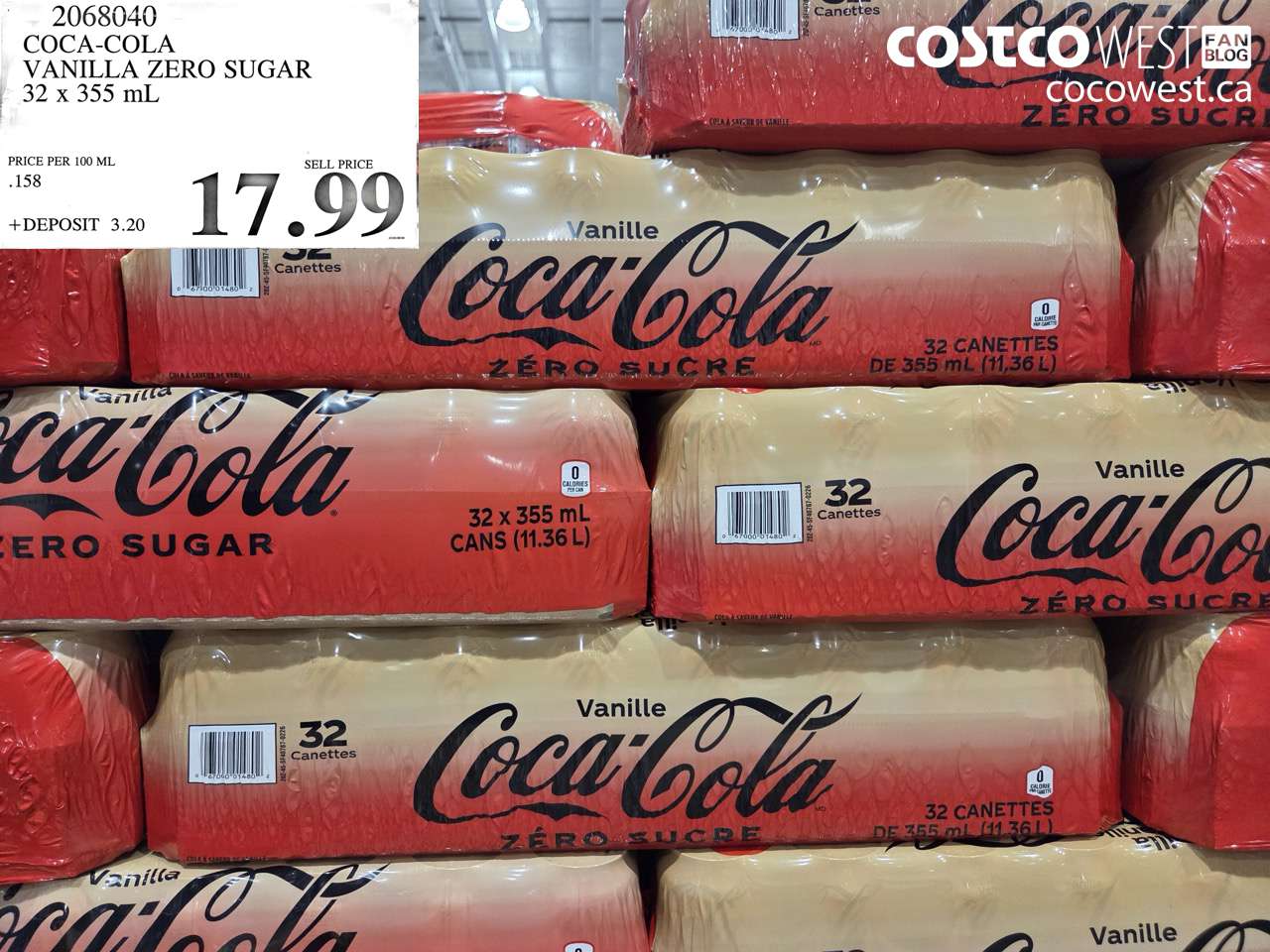 2068040 COCA-COLA VANILLA ZERO SUGAR 32 X 355 ML $17.99