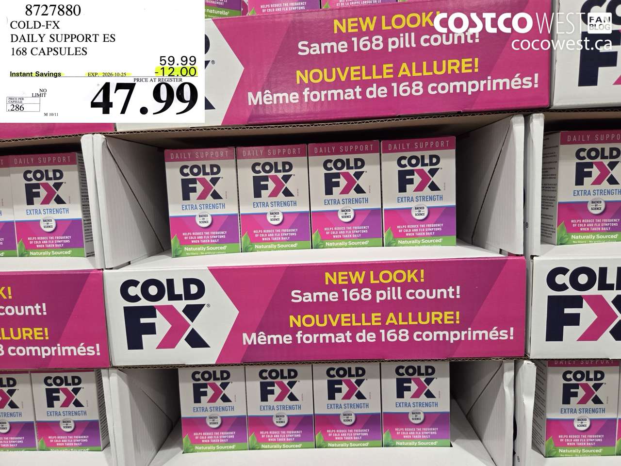 8727880 COLD-FX DAILY SUPPORT ES 168 CAPSULES ($12.00 INSTANT SAVINGS EXPIRES ON 2026-10-25) $47.99