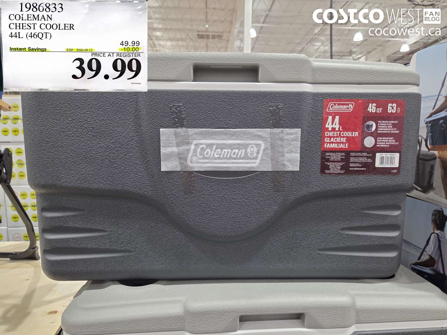 1986833 COLEMAN CHEST COOLER 44L (46QT) ($10.00 INSTANT SAVINGS EXPIRES ON 2026-09-13) $39.99