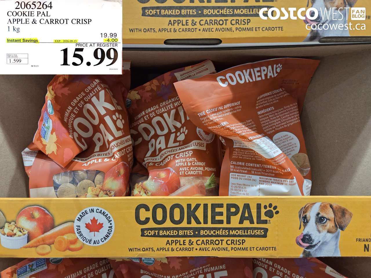 2065264 COOKIE PAL APPLE & CARROT CRISP 1 KG ($4.00 INSTANT SAVINGS EXPIRES ON 2026-09-13) $15.99