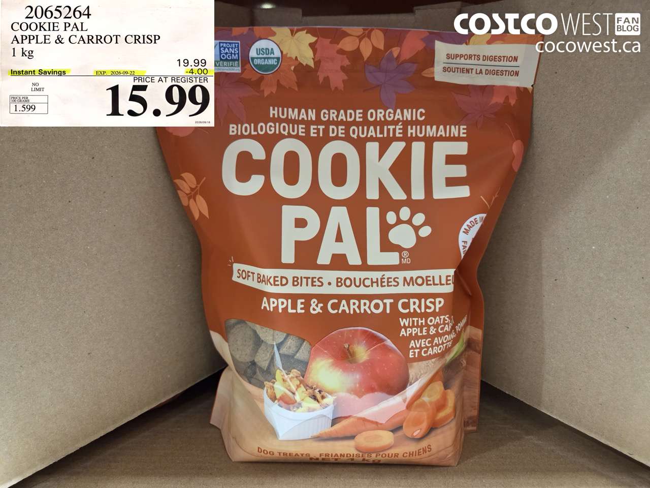 2065264 COOKIE PAL APPLE & CARROT CRISP 1 KG ($4.00 INSTANT SAVINGS EXPIRES ON 2026-09-22) $15.99