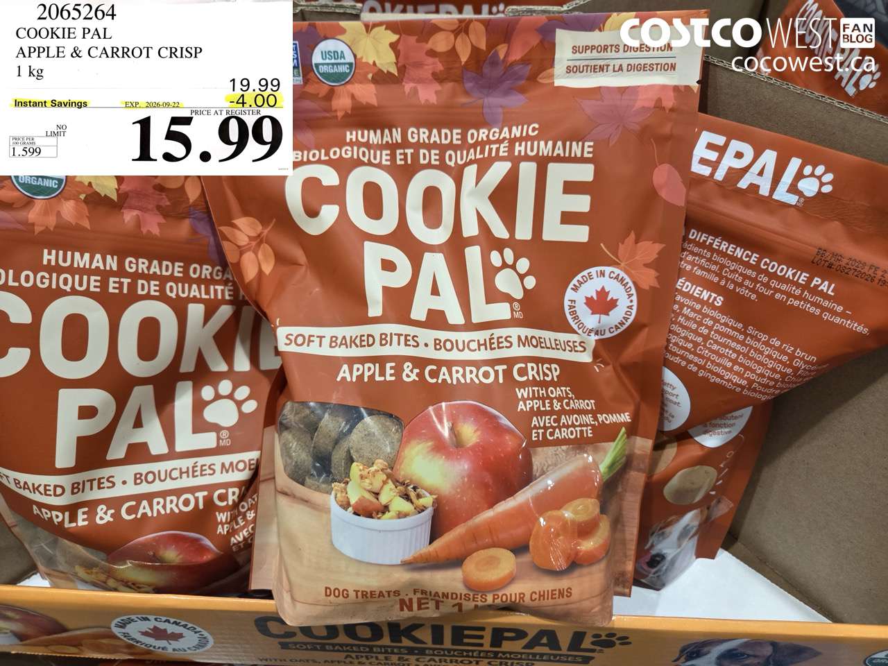 2065264 COOKIE PAL APPLE & CARROT CRISP 1 KG ($4.00 INSTANT SAVINGS EXPIRES ON 2026-09-22) $15.99