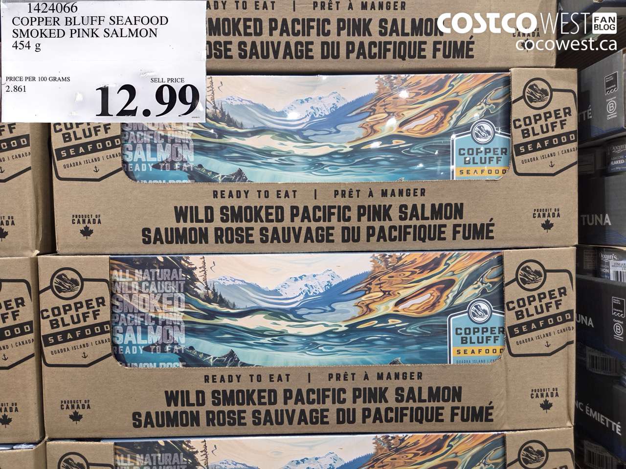1424066 COPPER BLUFF SEAFOOD SMOKED PINK SALMON 454 G $12.99