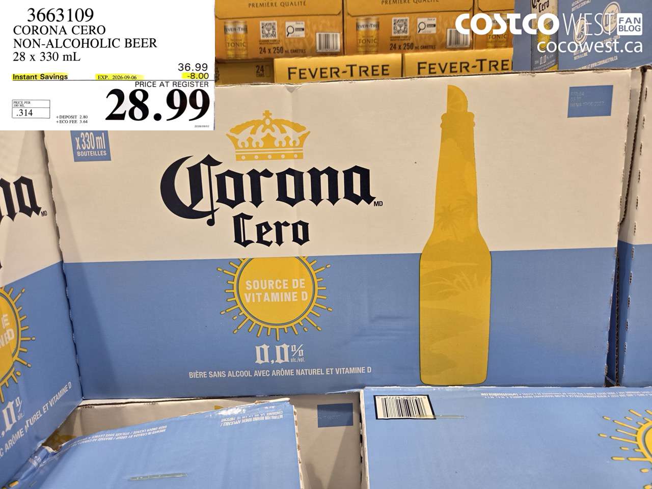 3663109 CORONA CERO NON-ALCOHOLIC BEER 28 X 330 ML ($8.00 INSTANT SAVINGS EXPIRES ON 2026-09-06) $28.99