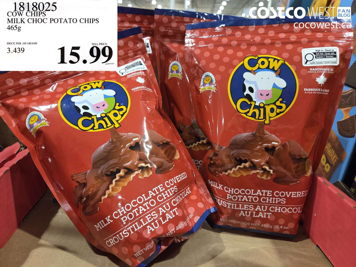 1818025 COW CHIPS MILK CHOC POTATO CHIPS 465G $15.99