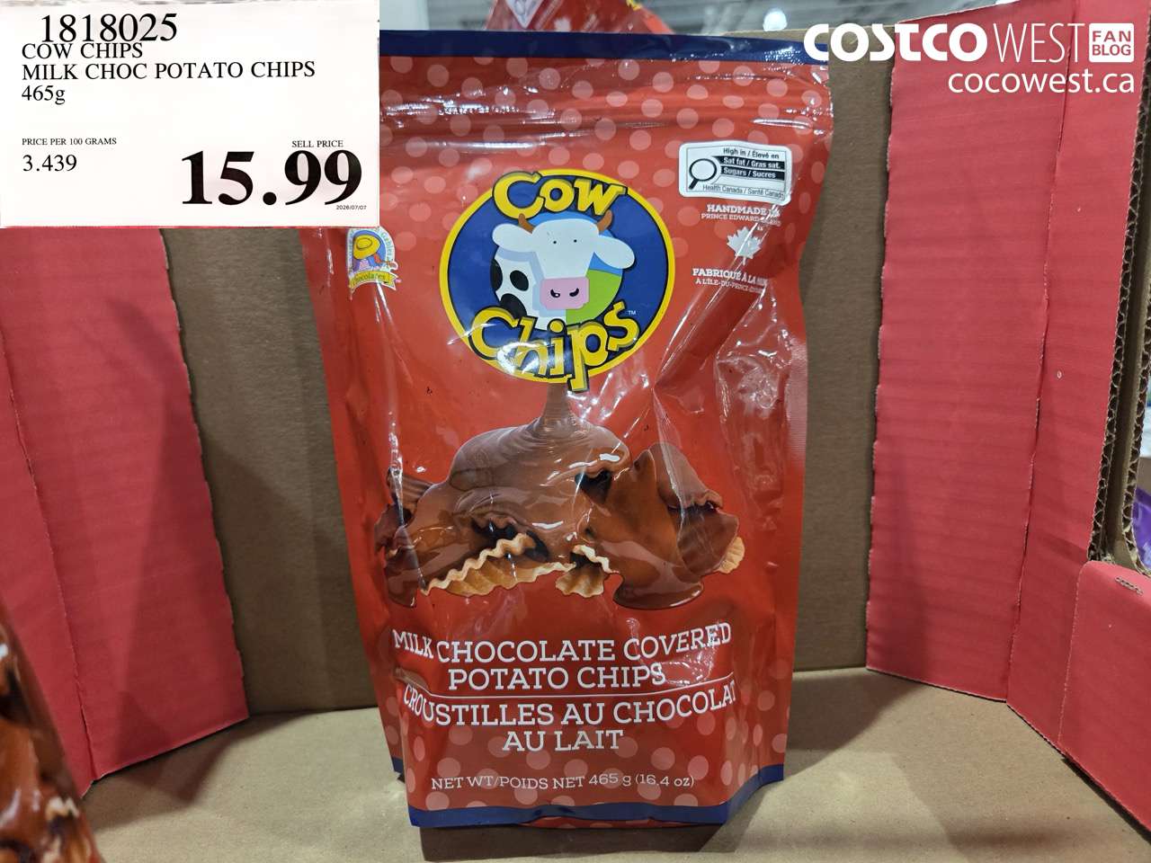1818025 COW CHIPS MILK CHOC POTATO CHIPS 465G $15.99