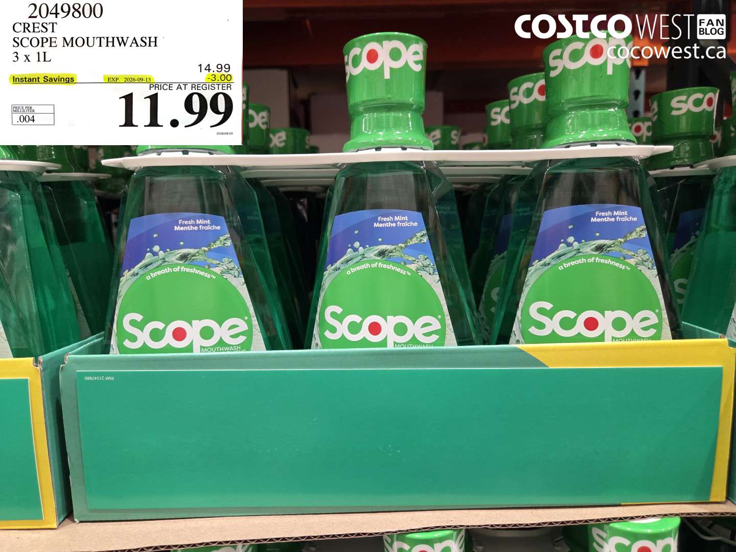 2049800 CREST SCOPE MOUTHWASH 3 X 1L ($3.00 INSTANT SAVINGS EXPIRES ON 2026-09-13) $11.99