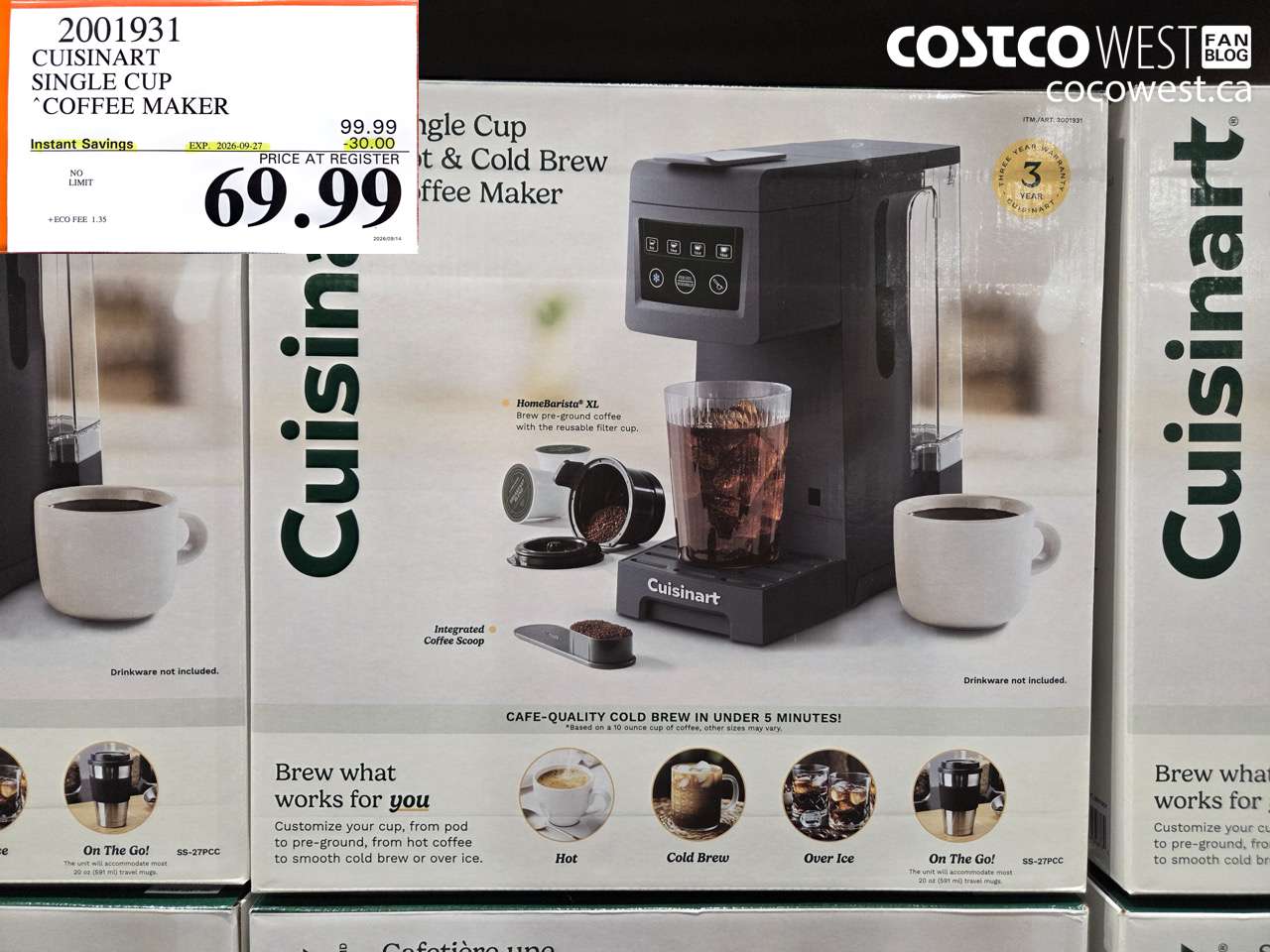 2001931 CUISINART SINGLE CUP COFFEE MAKER ($30.00 INSTANT SAVINGS EXPIRES ON 2026-09-27) $69.99
