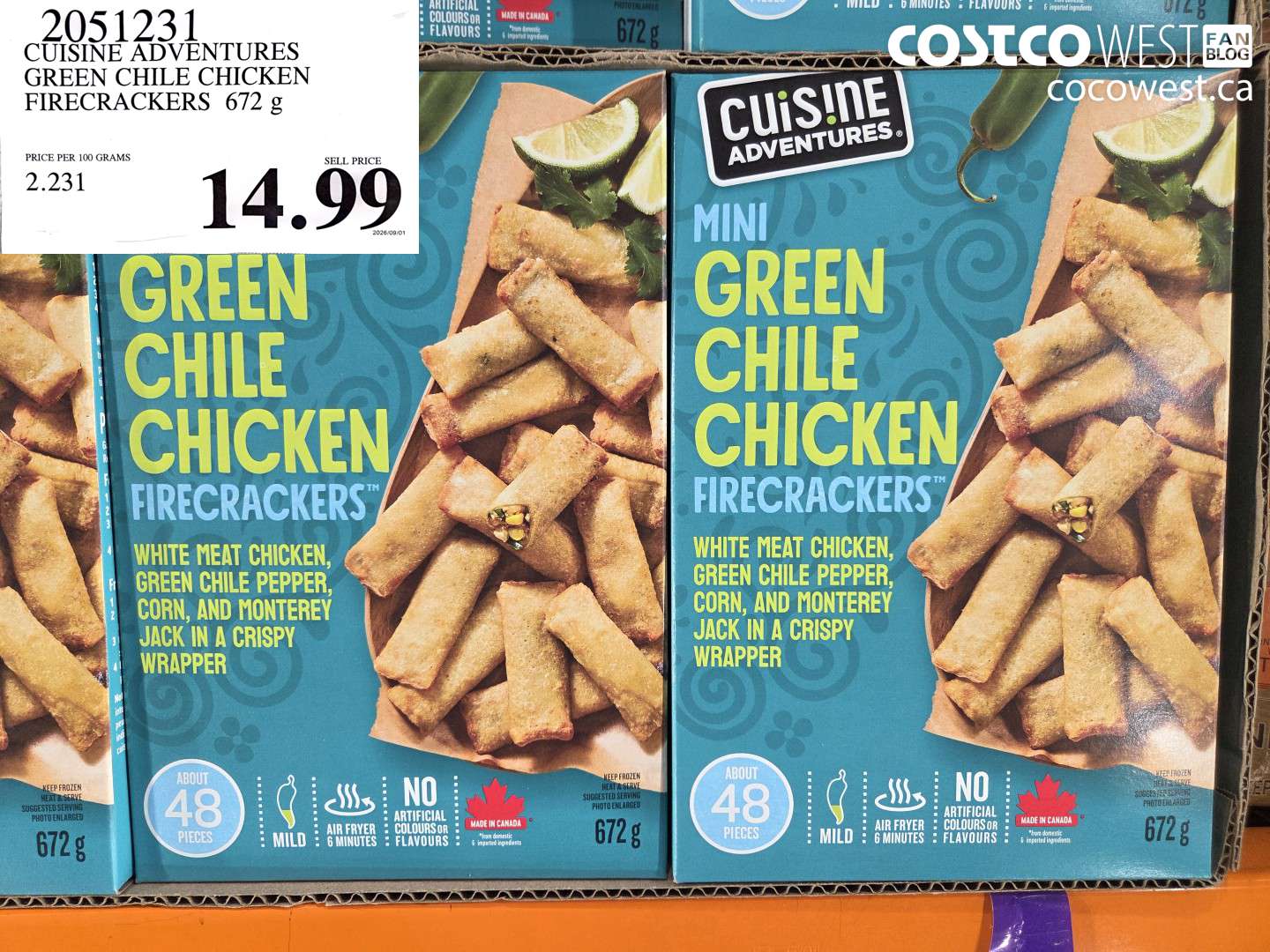2051231 CUISINE ADVENTURES GREEN CHILE CHICKEN FIRECRACKERS 672 G $14.99