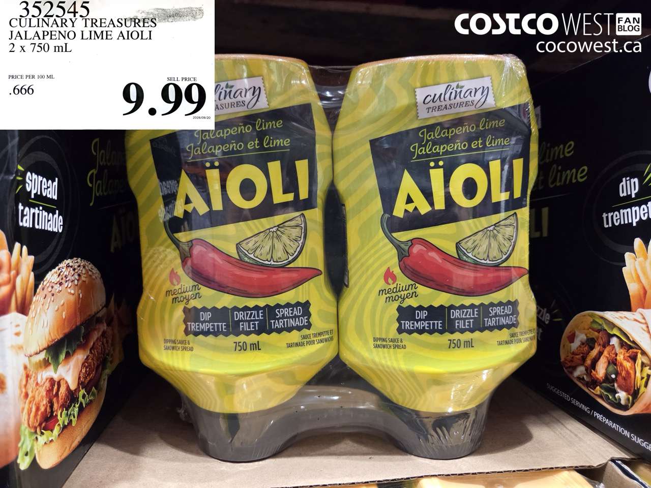 352545 CULINARY TREASURES JALAPENO LIME AIOLI 2 X 750 ML $9.99
