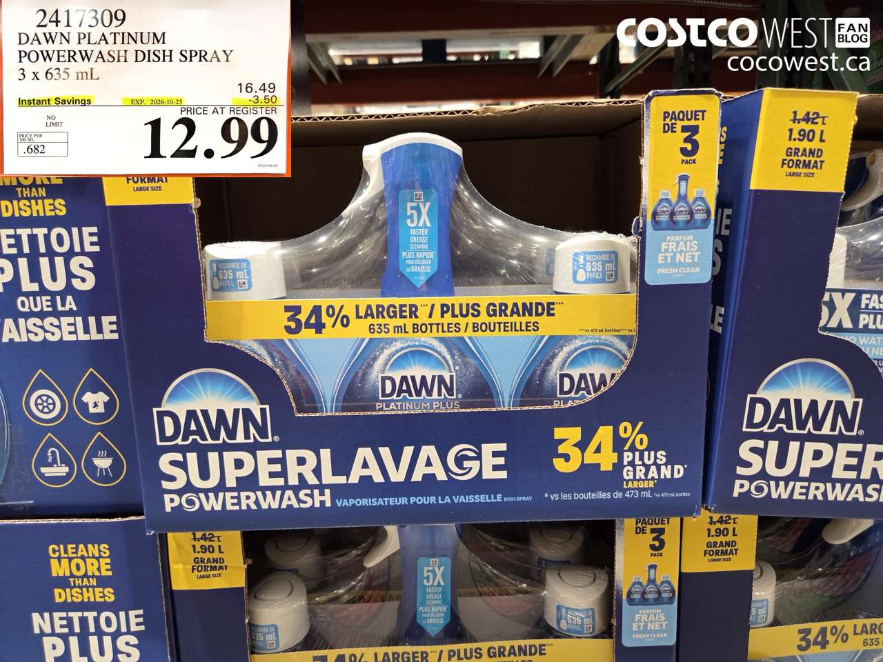 2417309 DAWN PLATINUM POWERWASH DISH SPRAY 3 X 635 ML ($3.50 INSTANT SAVINGS EXPIRES ON 2026-10-25) $12.99