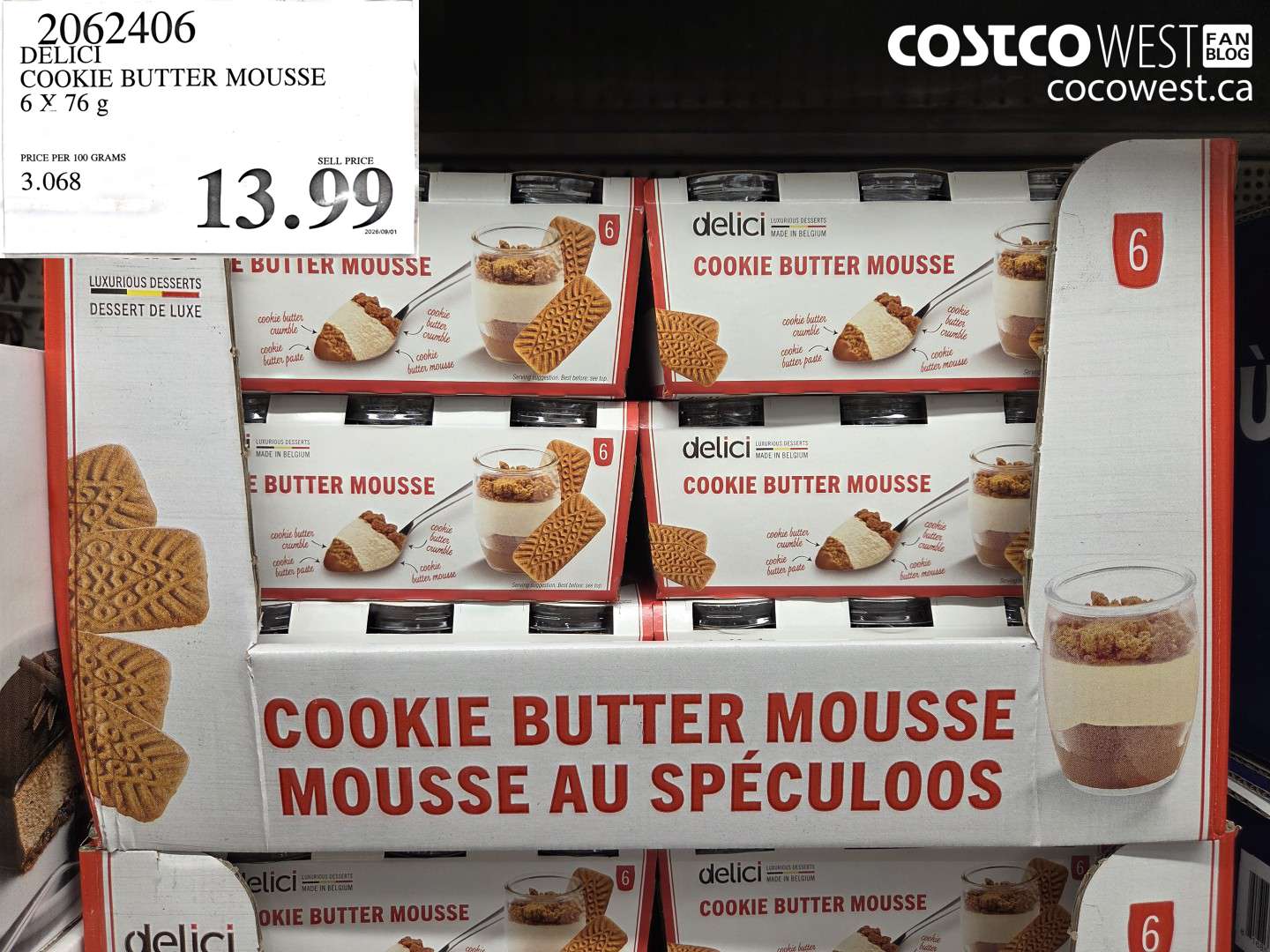 2062406 DELICI COOKIE BUTTER MOUSSE 6 X 76 G $13.99