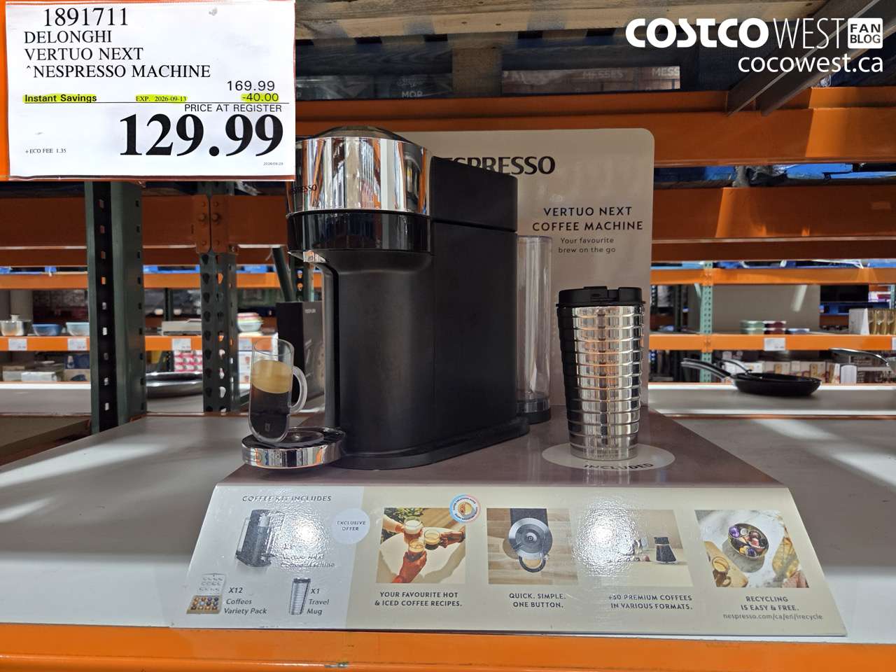 1891711 DELONGHI VERTUO NEXT NESPRESSO MACHINE ($40.00 INSTANT SAVINGS EXPIRES ON 2026-09-13) $129.99