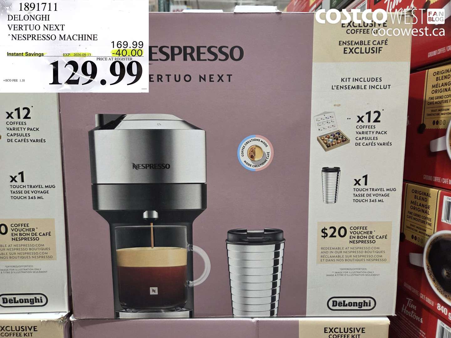 1891711 DELONGHI VERTUO NEXT NESPRESSO MACHINE ($40.00 INSTANT SAVINGS EXPIRES ON 2026-09-13) $129.99