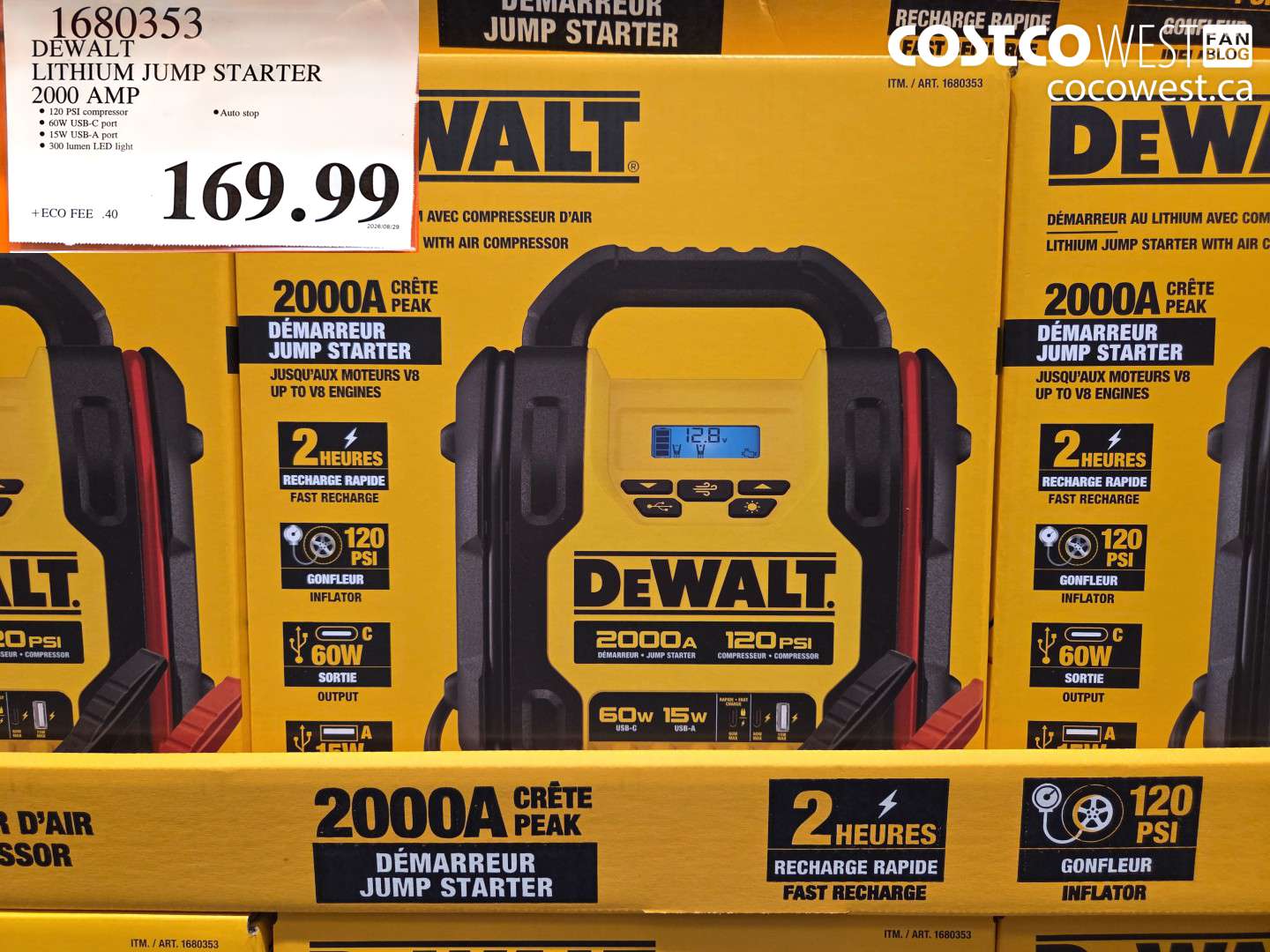 1680353 DEWALT LITHIUM JUMP STARTER 2000 AMP $169.99