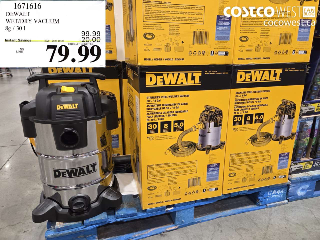 1671616 DEWALT WET/DRY VACUUM 8G / 30 L ($20.00 INSTANT SAVINGS EXPIRES ON 2026-10-25) $79.99
