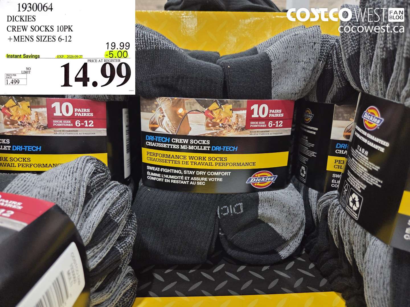 1930064 DICKIES CREW SOCKS 10PK +MENS SIZES 6-12 ($5.00 INSTANT SAVINGS EXPIRES ON 2026-09-27) $14.99