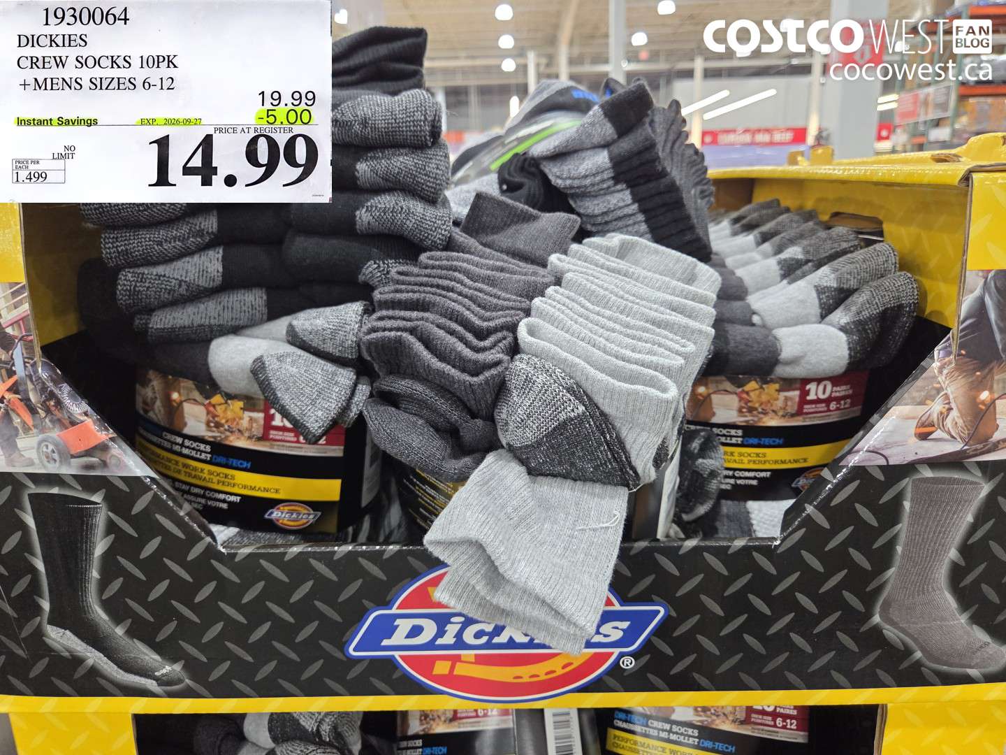 1930064 DICKIES CREW SOCKS 10PK + MENS SIZES 6-12 ($5.00 INSTANT SAVINGS EXPIRES ON 2026-09-27) $14.99