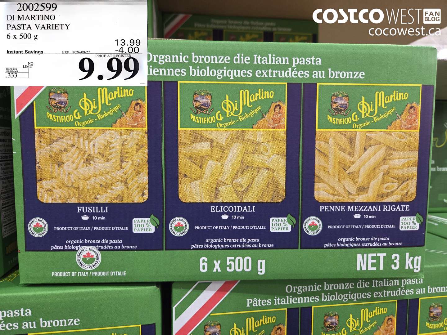 2002599 DI MARTINO PASTA VARIETY 6 X 500 G ($4.00 INSTANT SAVINGS EXPIRES ON 2026-09-27) $9.99