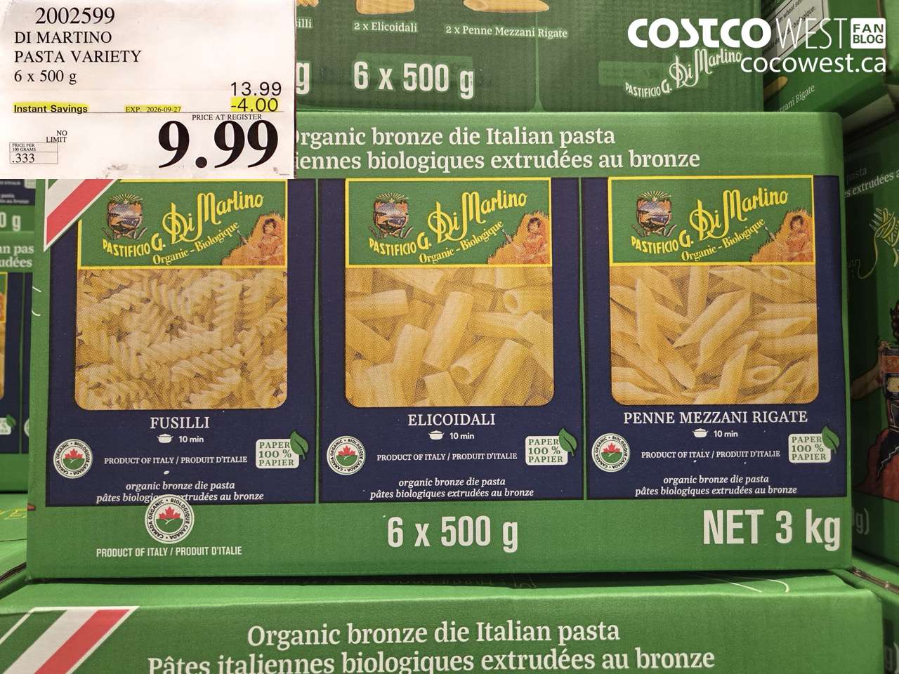 2002599 DI MARTINO PASTA VARIETY 6 X 500 G ($4.00 INSTANT SAVINGS EXPIRES ON 2026-09-27) $9.99