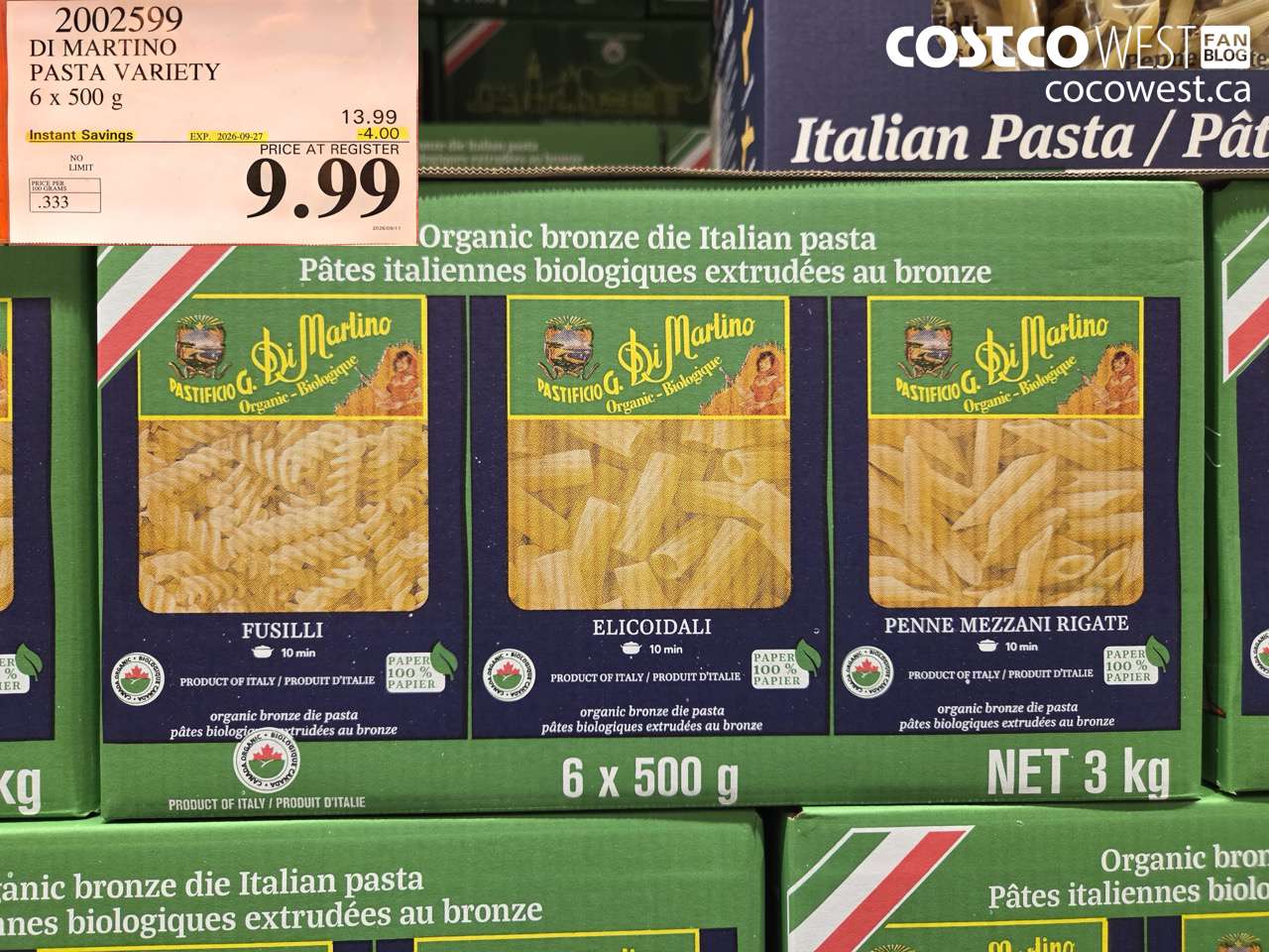 2002599 DI MARTINO PASTA VARIETY 6 X 500 G ($4.00 INSTANT SAVINGS EXPIRES ON 2026-09-27) $9.99