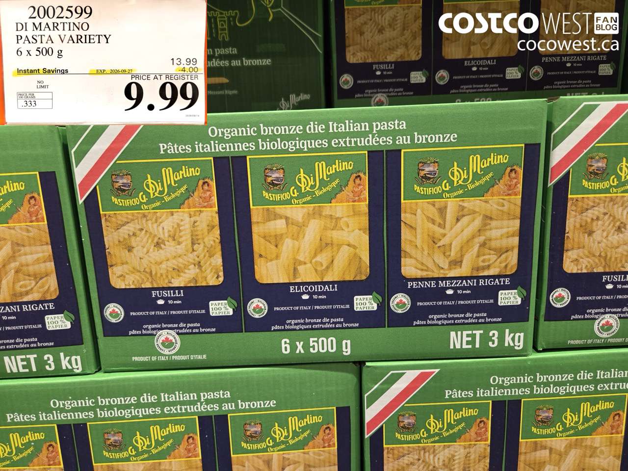 2002599 DI MARTINO PASTA VARIETY 6 X 500 G ($4.00 INSTANT SAVINGS EXPIRES ON 2026-09-27) $9.99