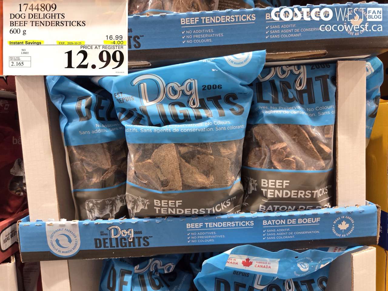 1744809 DOG DELIGHTS BEEF TENDERSTICKS 600 G ($4.00 INSTANT SAVINGS EXPIRES ON 2026-10-25) $12.99
