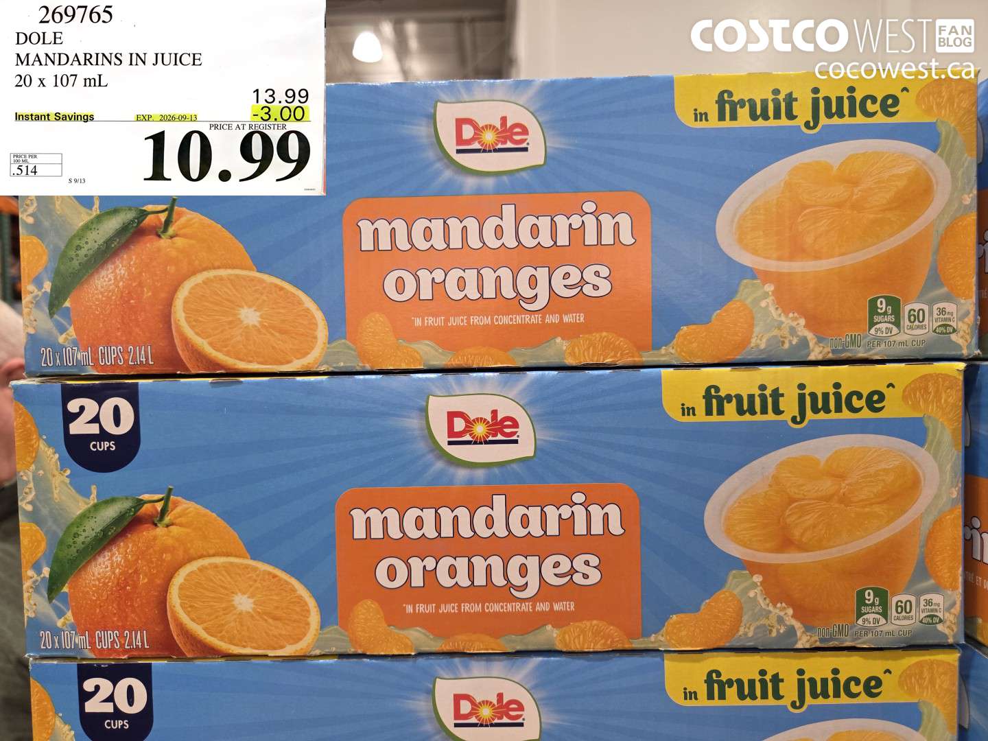 269765 DOLE MANDARINS IN JUICE 20 X 107 ML ($3.00 INSTANT SAVINGS EXPIRES ON 2026-09-13) $10.99