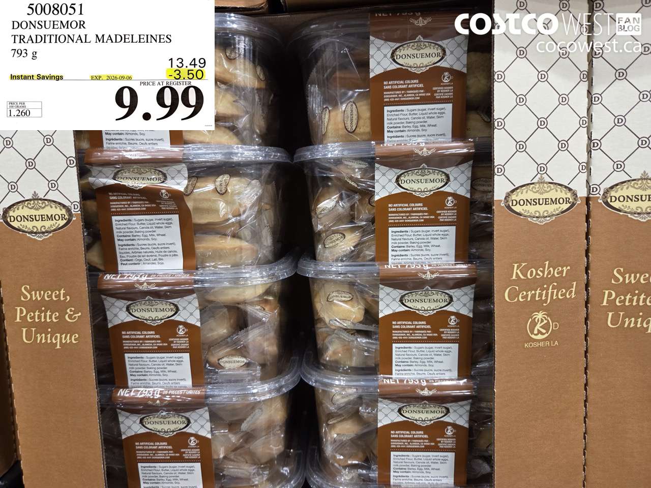 5008051 DONSUEMOR TRADITIONAL MADELEINES 793 G ($3.50 INSTANT SAVINGS EXPIRES ON 2026-09-06) $9.99