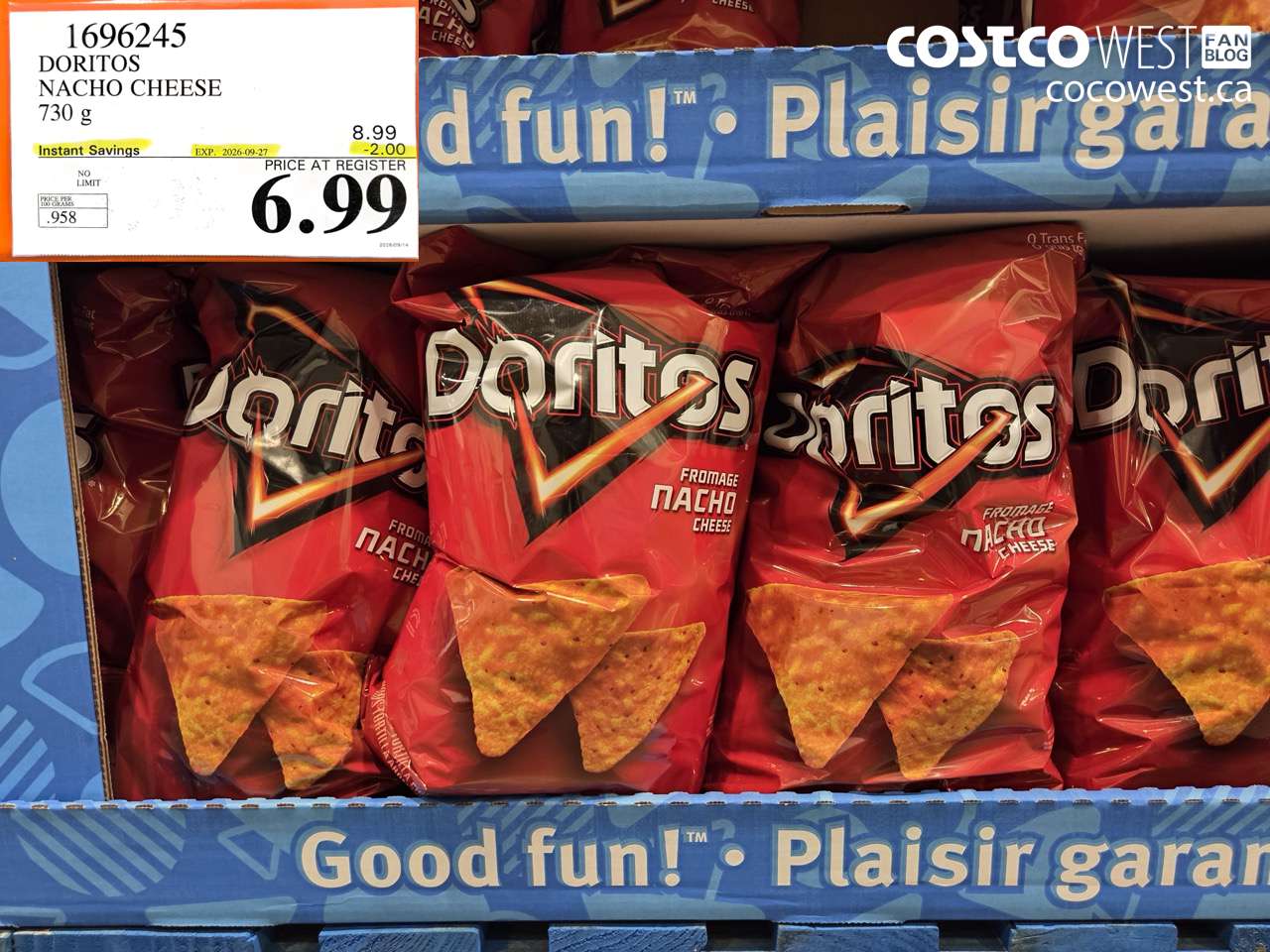 1696245 DORITOS NACHO CHEESE 730 G ($2.00 INSTANT SAVINGS EXPIRES ON 2026-09-27) $6.99
