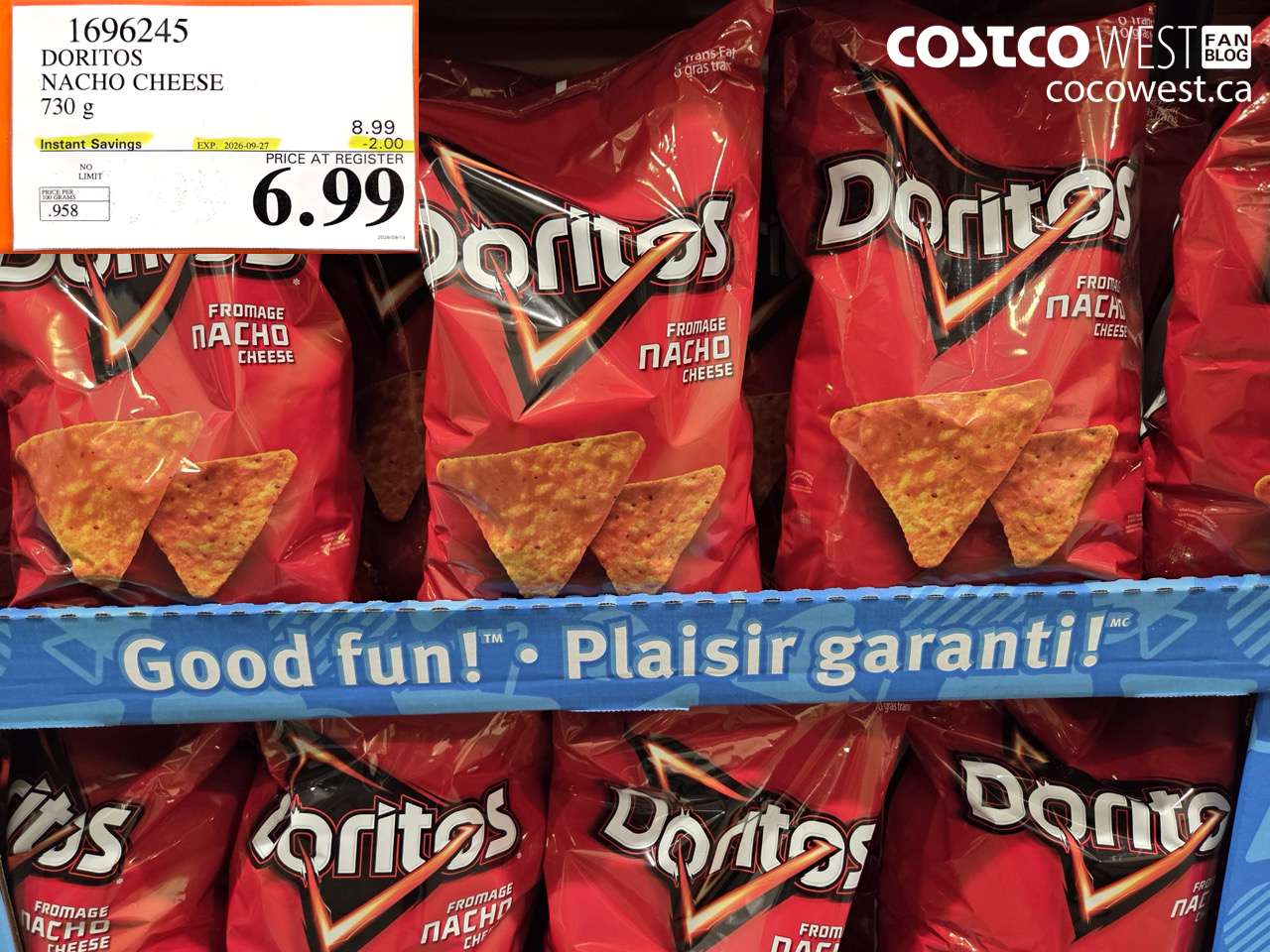 1696245 DORITOS NACHO CHEESE 730 G ($2.00 INSTANT SAVINGS EXPIRES ON 2026-09-27) $6.99