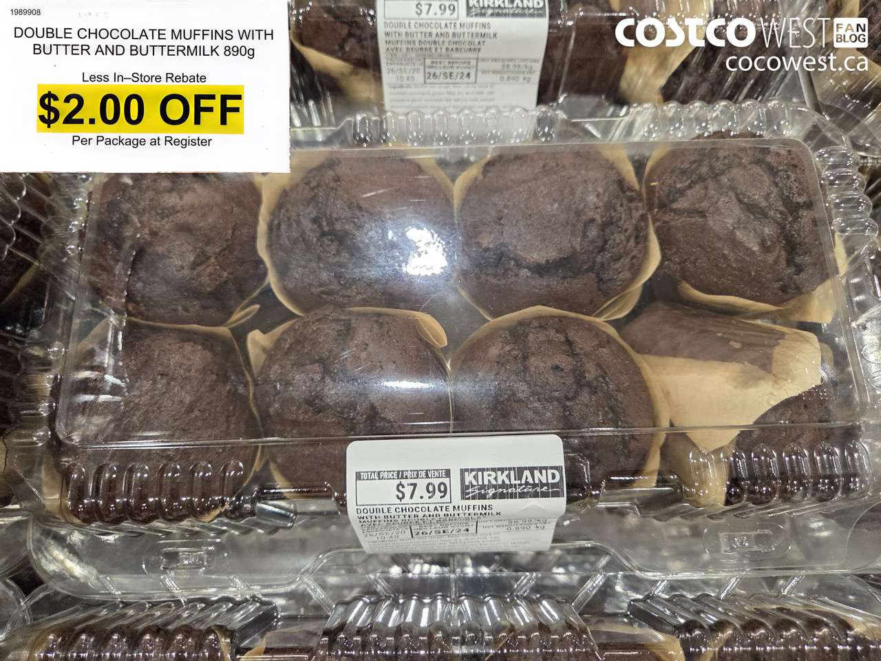 1989908 DOUBLE CHOCOLATE MUFFINS WITH BUTTER AND BUTTERMILK 890G ($2.00 INSTANT SAVINGS)