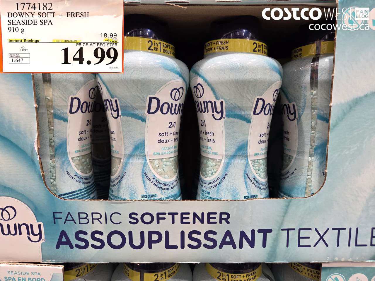 1774182 DOWNY SOFT + FRESH SEASIDE SPA 910 G ($4.00 INSTANT SAVINGS EXPIRES ON 2026-09-27) $14.99
