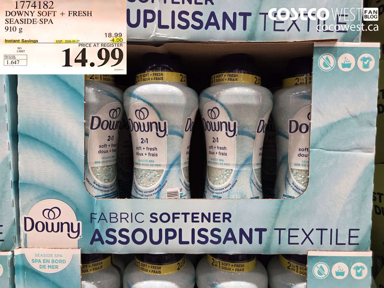 1774182 DOWNY SOFT + FRESH SEASIDE SPA 910 G ($4.00 INSTANT SAVINGS EXPIRES ON 2026-09-27) $14.99