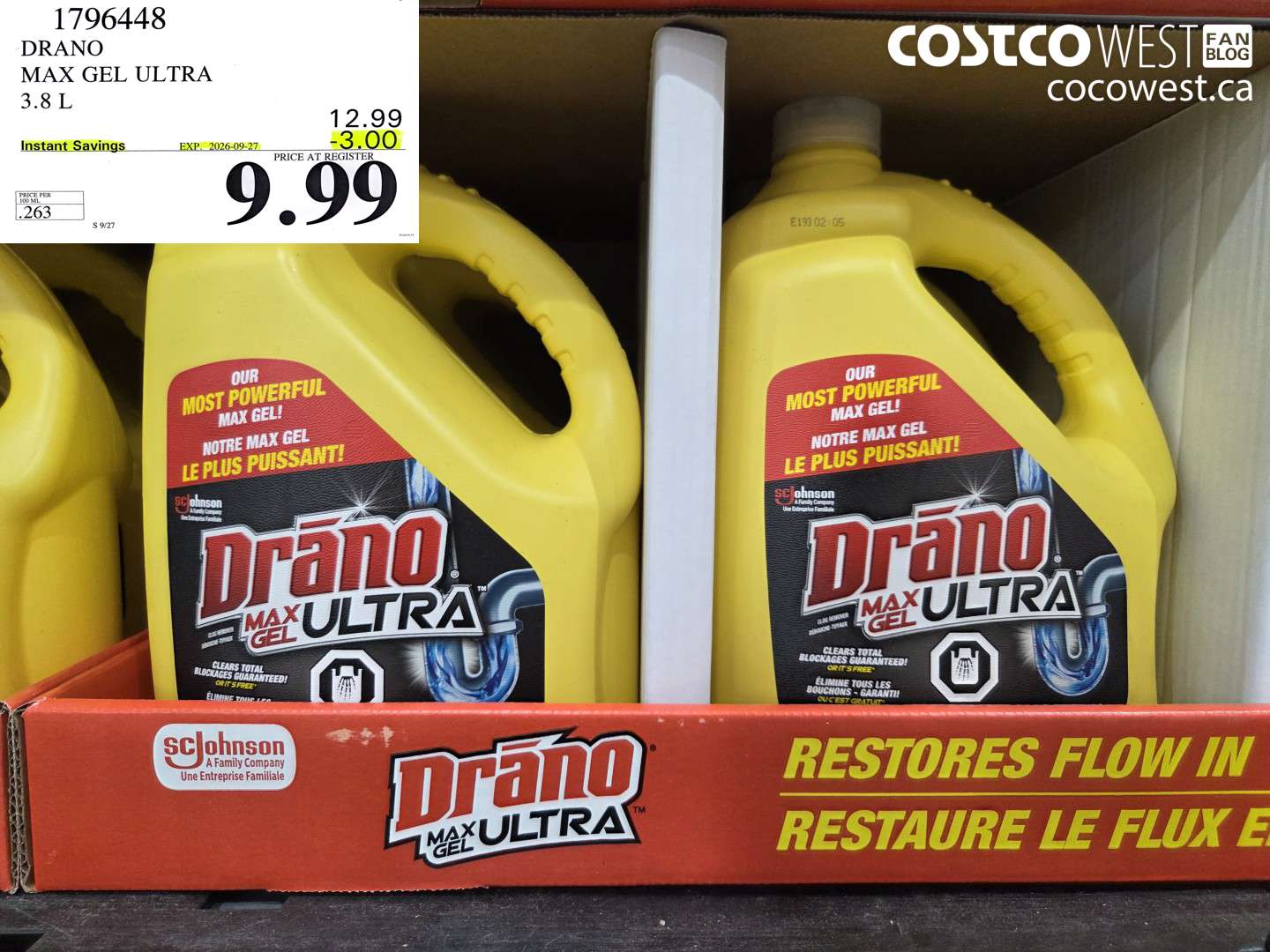 1796448 DRANO MAX GEL ULTRA 3.8 L ($3.00 INSTANT SAVINGS EXPIRES ON 2026-09-27) $9.99
