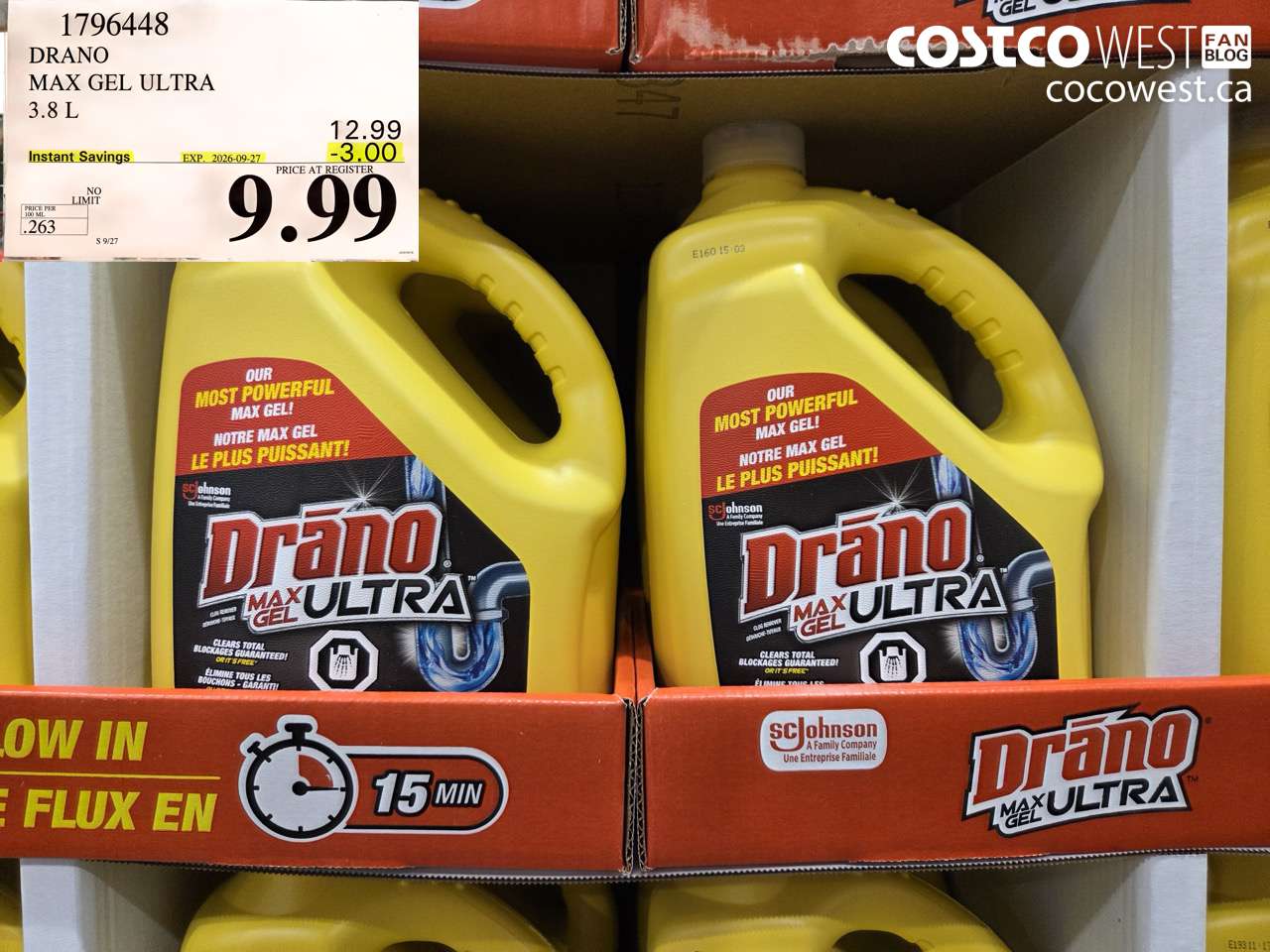 1796448 DRANO MAX GEL ULTRA 3.8 L ($3.00 INSTANT SAVINGS EXPIRES ON 2026-09-27) $9.99