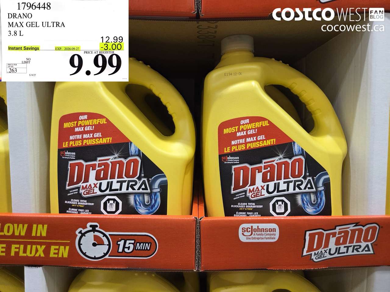 1796448 DRANO MAX GEL ULTRA 3.8 L ($3.00 INSTANT SAVINGS EXPIRES ON 2026-09-27) $9.99