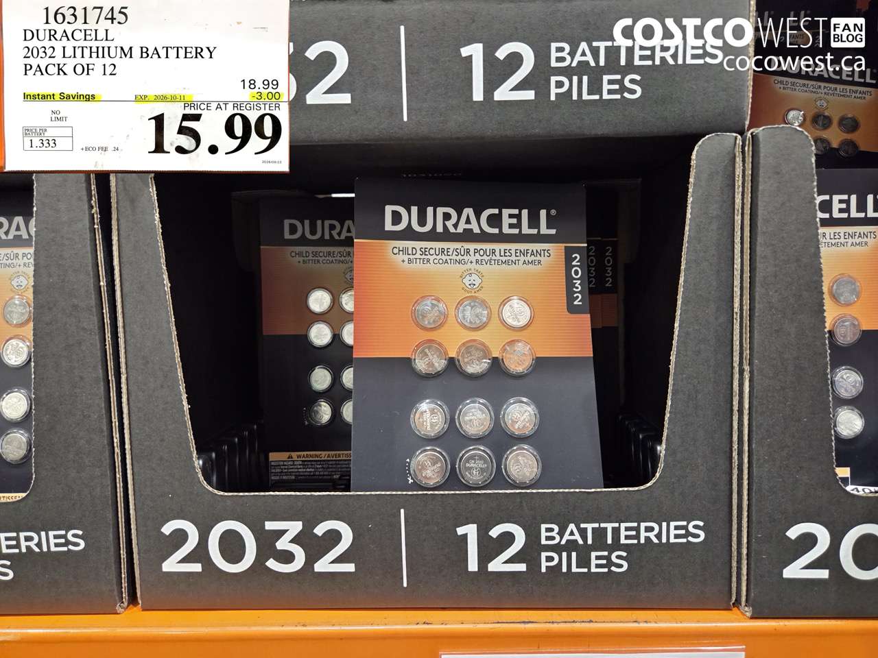 1631745 DURACELL 2032 LITHIUM BATTERY PACK OF 12 ($3.00 INSTANT SAVINGS EXPIRES ON 2026-10-11) $15.99