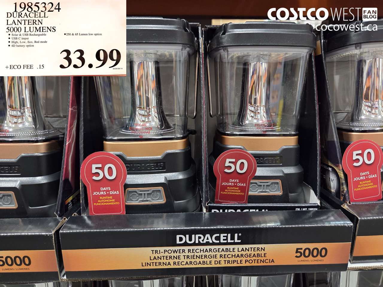 1985324 DURACELL LANTERN 5000 LUMENS $33.99