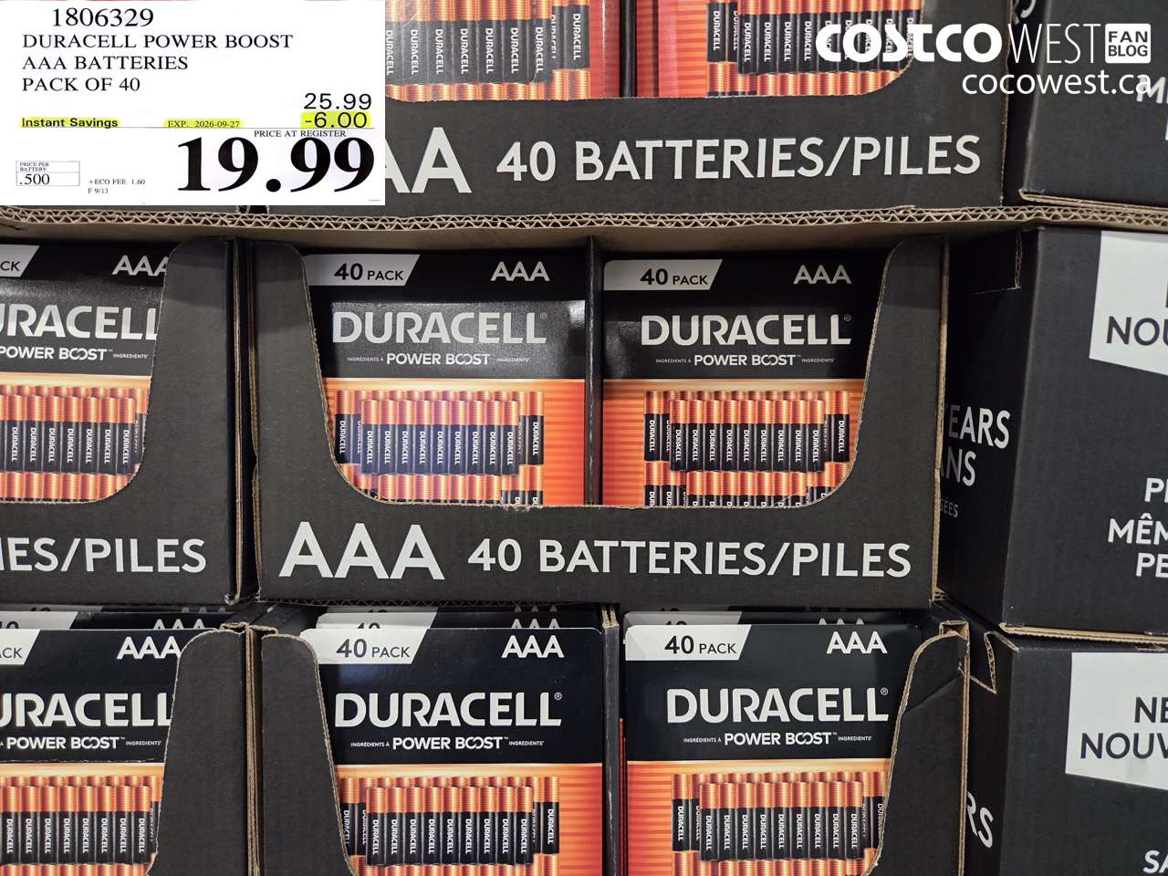 1806329 DURACELL POWER BOOST AAA BATTERIES PACK OF 40 ($6.00 INSTANT SAVINGS EXPIRES ON 2026-09-27) $19.99