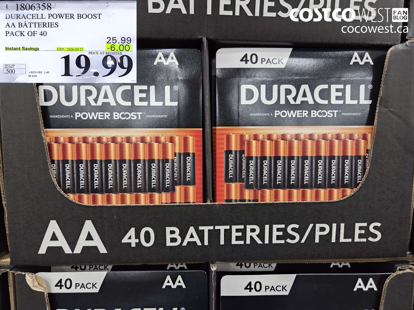 1806358 DURACELL POWER BOOST AA BATTERIES PACK OF 40 ($6.00 INSTANT SAVINGS EXPIRES ON 2026-09-27) $19.99