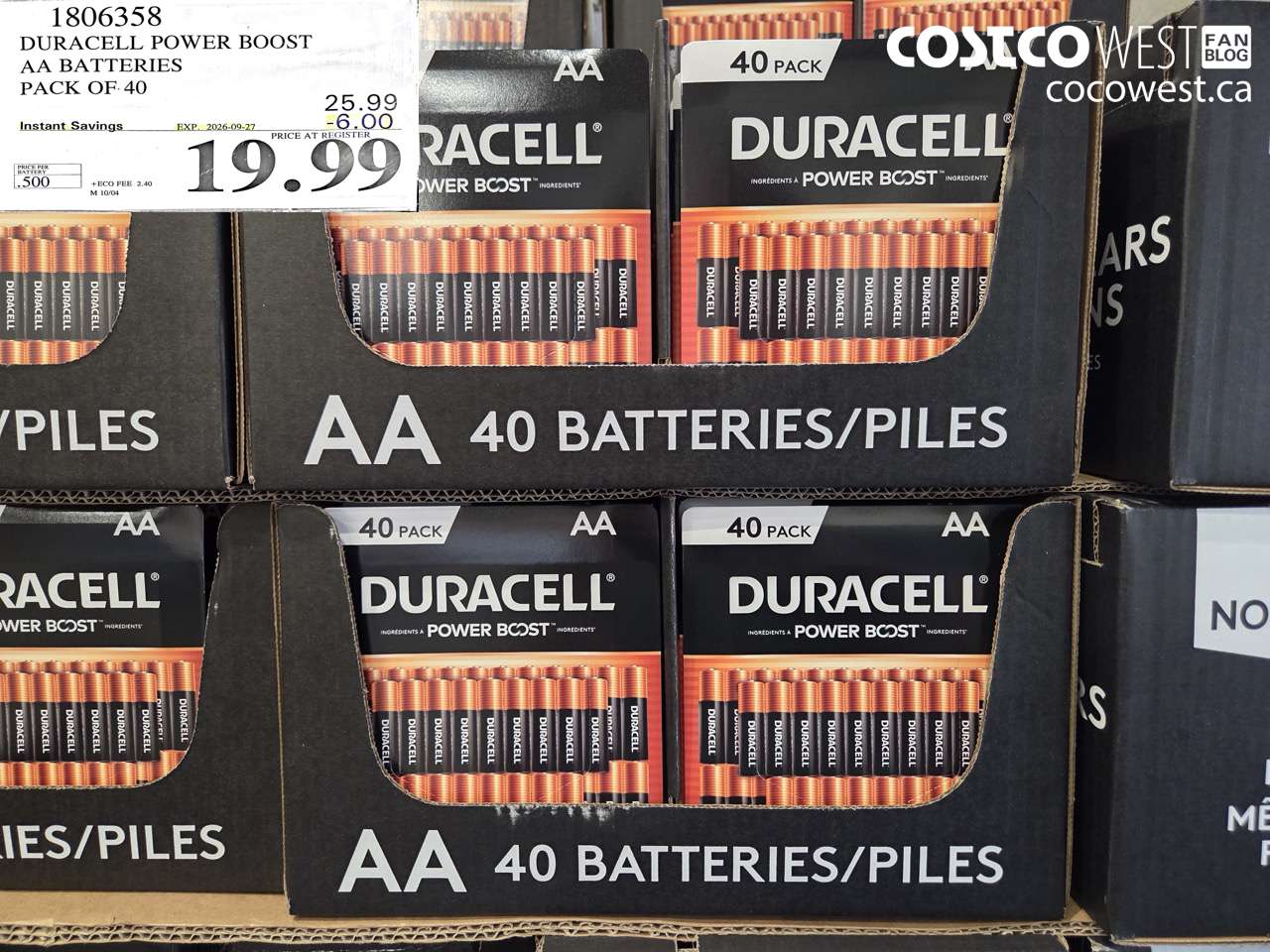 1806358 DURACELL POWER BOOST AA BATTERIES PACK OF 40 ($6.00 INSTANT SAVINGS EXPIRES ON 2026-09-27) $19.99