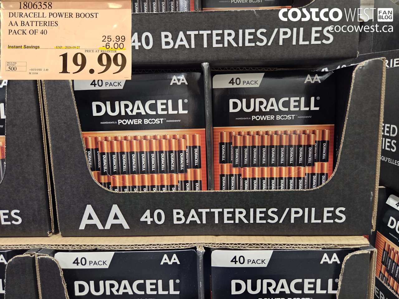 1806358 DURACELL POWER BOOST AA BATTERIES PACK OF 40 ($6.00 INSTANT SAVINGS EXPIRES ON 2026-09-27) $19.99