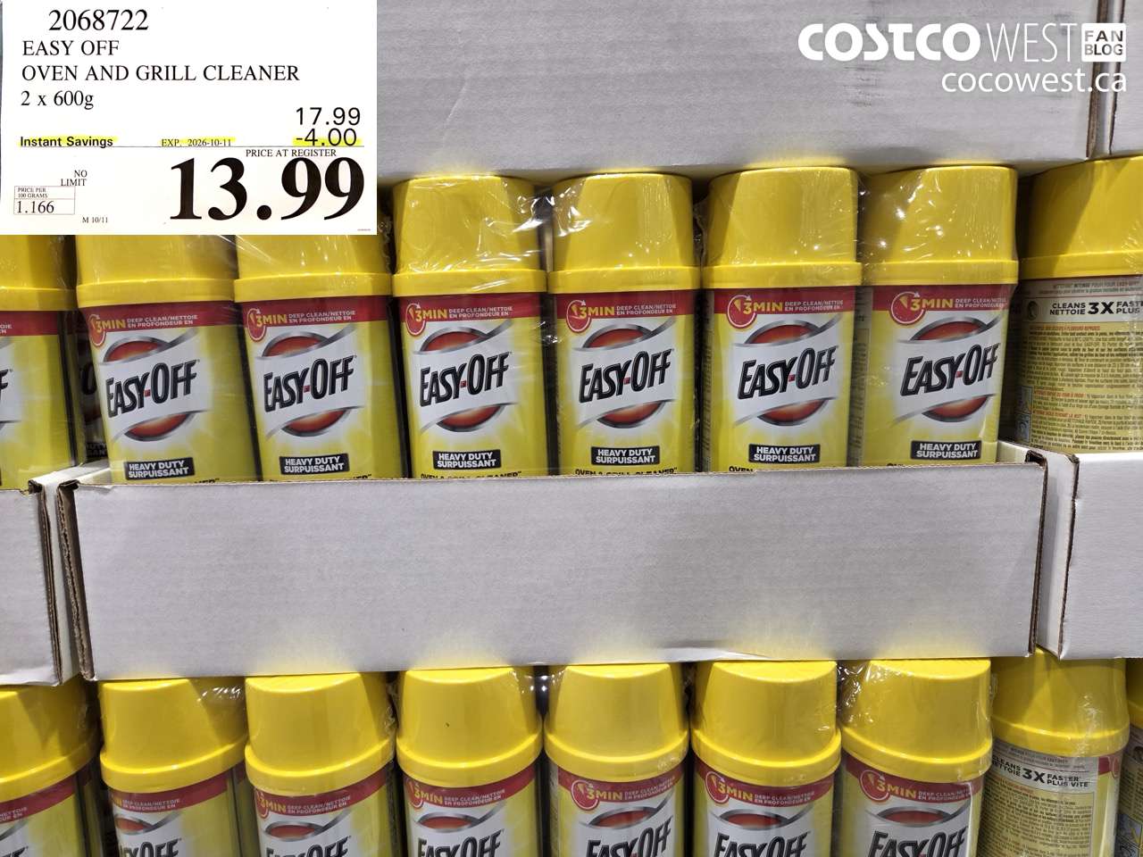 2068722 EASY OFF OVEN AND GRILL CLEANER 2 X 600G ($4.00 INSTANT SAVINGS EXPIRES ON 2026-10-11) $13.99