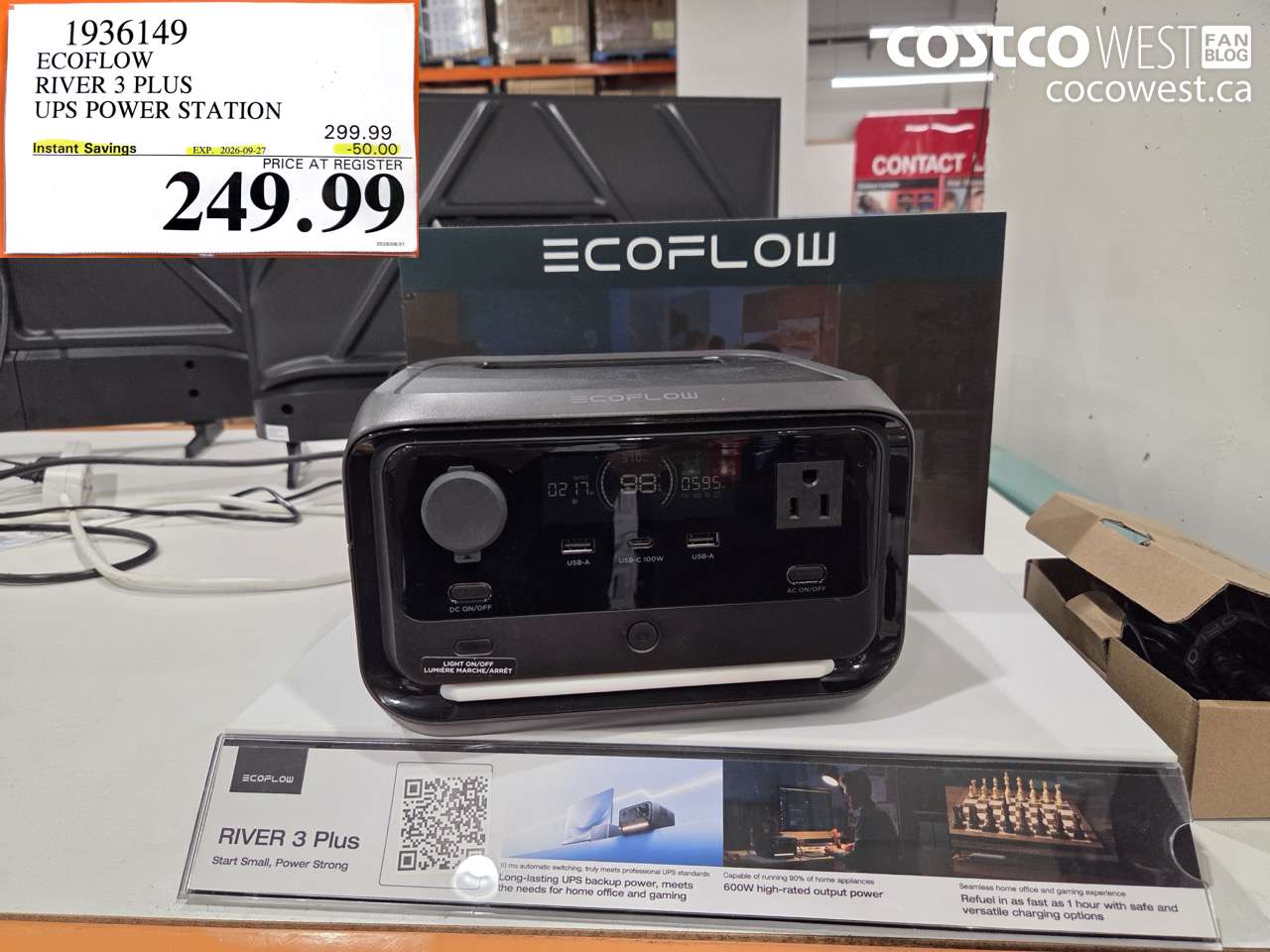 1936149 ECOFLOW RIVER 3 PLUS UPS POWER STATION ($50.00 INSTANT SAVINGS EXPIRES ON 2026-09-27) $249.99