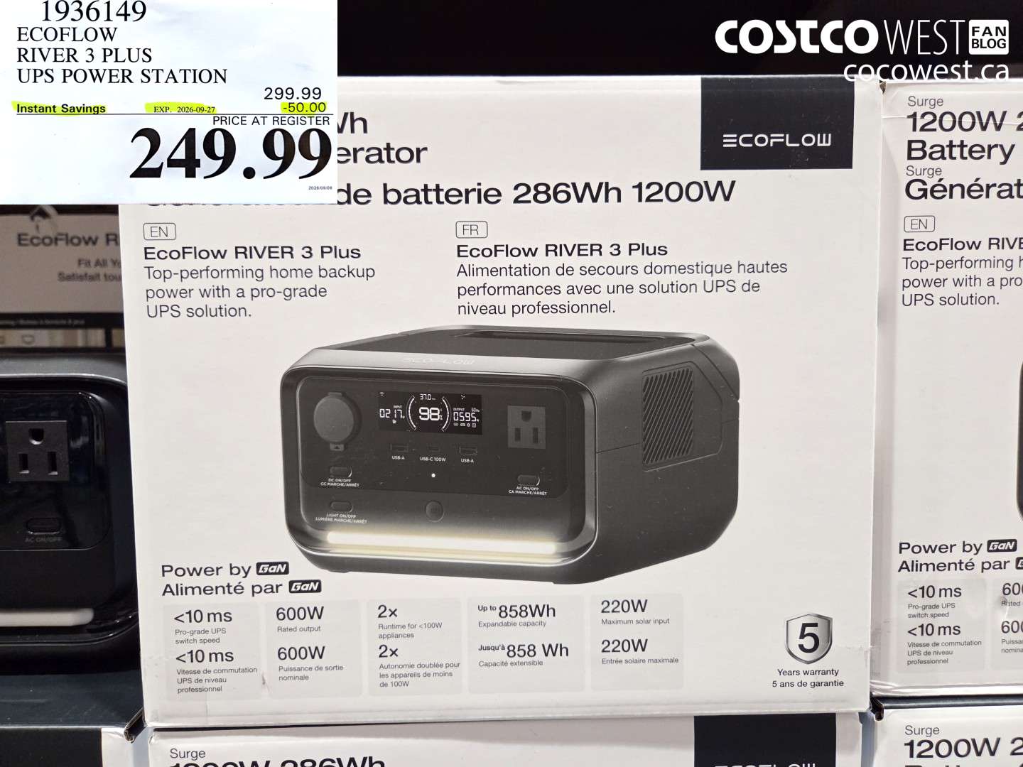 1936149 ECOFLOW RIVER 3 PLUS UPS POWER STATION ($50.00 INSTANT SAVINGS EXPIRES ON 2026-09-27) $249.99