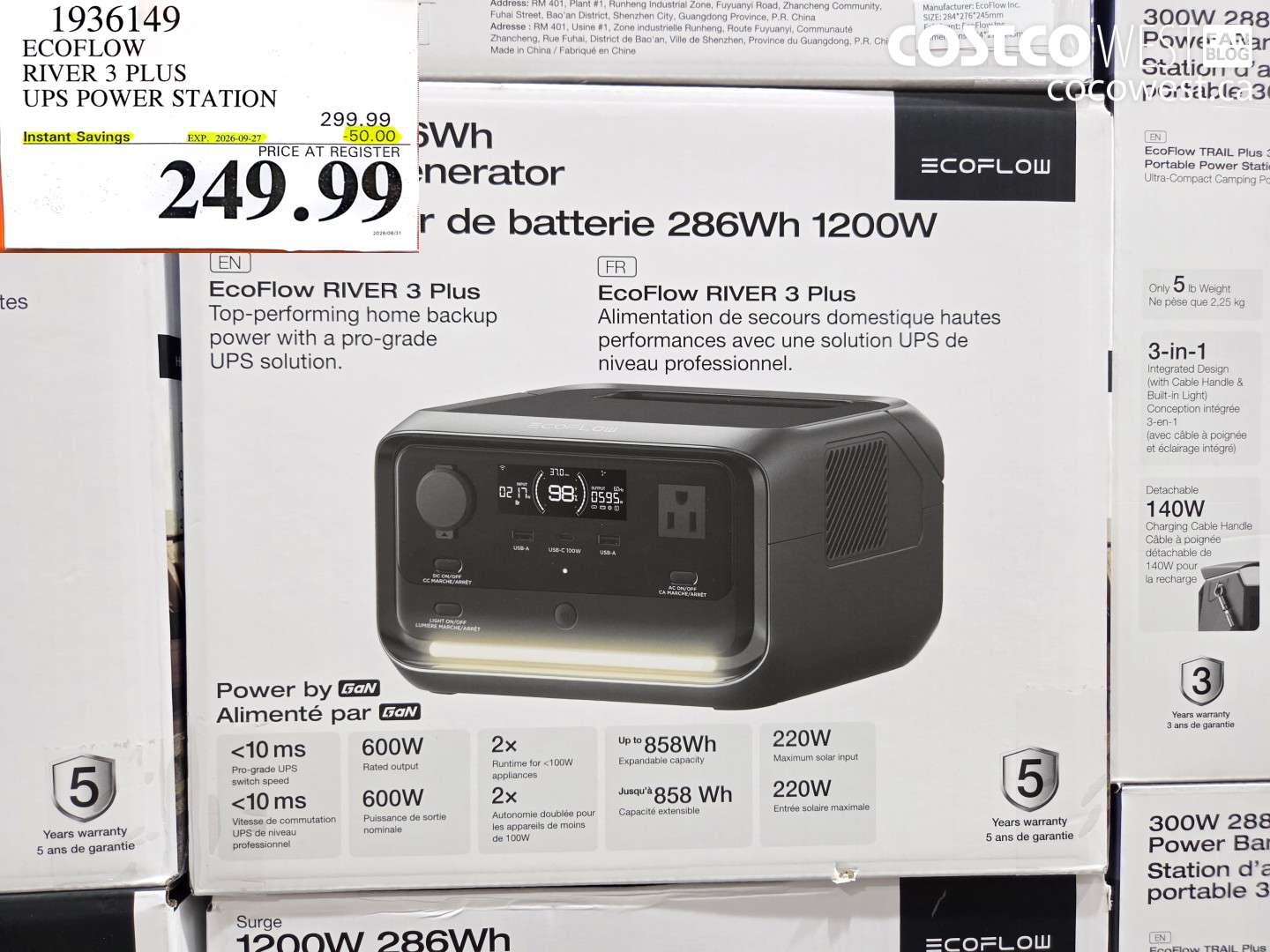 1936149 ECOFLOW RIVER 3 PLUS UPS POWER STATION ($50.00 INSTANT SAVINGS EXPIRES ON 2026-09-27) $249.99