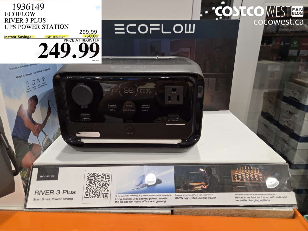 1936149 ECOFLOW RIVER 3 PLUS UPS POWER STATION ($50.00 INSTANT SAVINGS EXPIRES ON 2026-09-27) $249.99