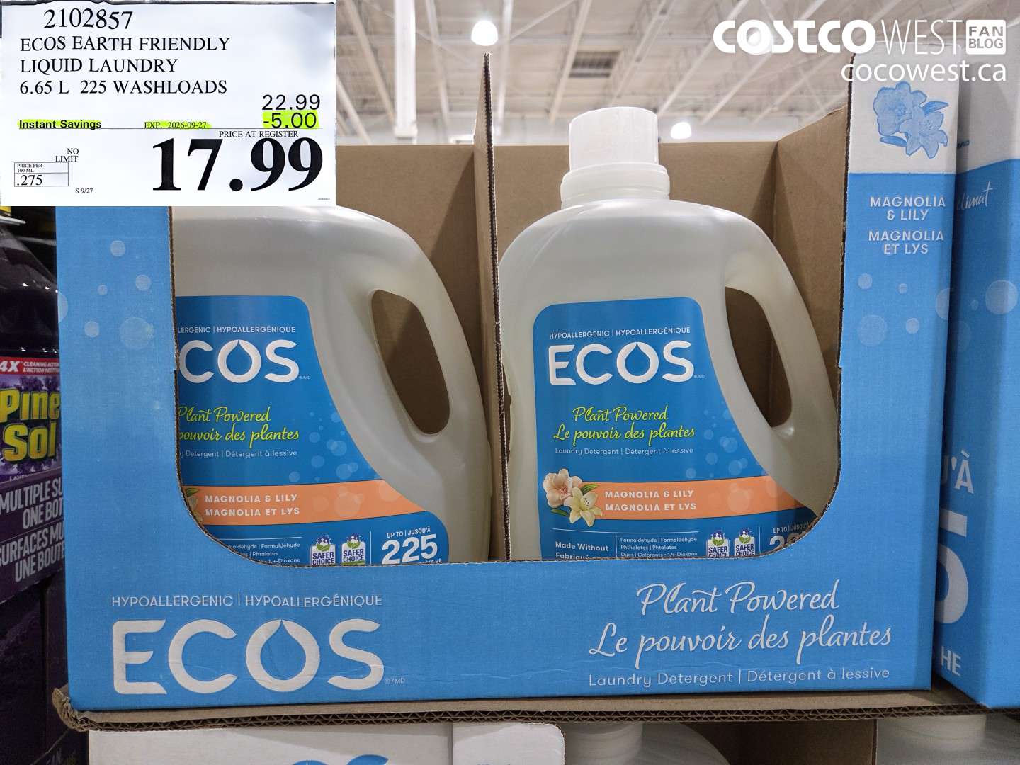 2102857 ECOS EARTH FRIENDLY LIQUID LAUNDRY 6.65 L 225 WASHLOADS ($5.00 INSTANT SAVINGS EXPIRES ON 2026-09-27) $17.99